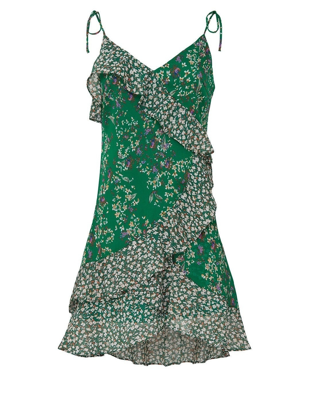 Astr The Label Green Floral Ruffle Spaghetti Strap Mini Dress Size S